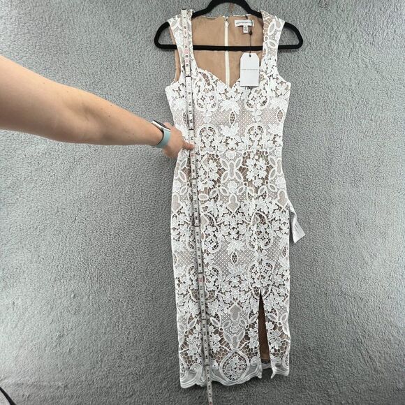 NWT Dress the Population Jayleen Lace Sheath Midi Dress in Off White Size Small - Picture 4 of 14